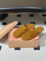 MIUMIU 26S MULE LOAFERS IN TAN BROWN SUEDE LOGO