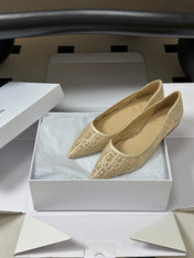 DIOR 26S POINTED-TOE FLATS IN BEIGE MESH OBLIQUE EMBROIDERED CANVAS
