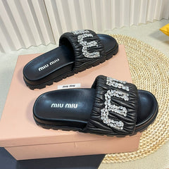 Black Sheepskin Diamond Slippers