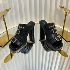 PUNK HEEL SLIDES 25S 80MM IN BLACK CALFSKIN