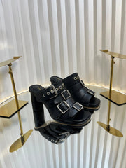 PUNK HEEL SLIDES 25S 80MM IN BLACK CALFSKIN