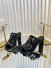PUNK HEEL SLIDES 25S 80MM IN BLACK CALFSKIN