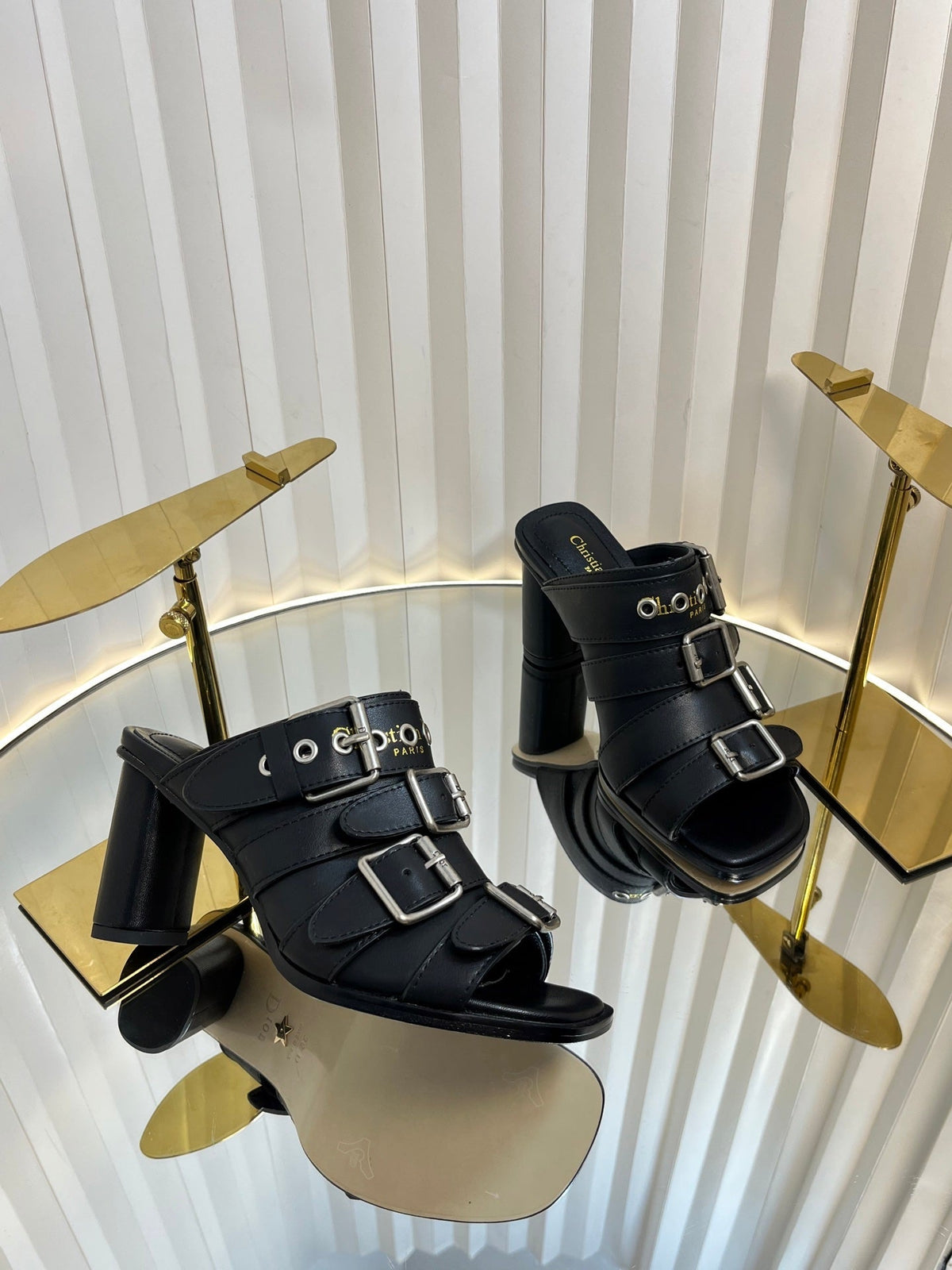 PUNK HEEL SLIDES 25S 80MM IN BLACK CALFSKIN