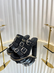 PUNK HEEL SLIDES 25S 80MM IN BLACK CALFSKIN