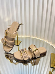 D-AVENUE SLIDES 25S IN BEIGE CALFSKIN MICRO CANNAGE MOTIF