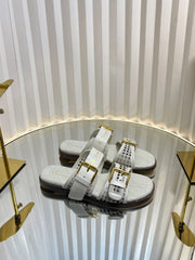 D-AVENUE SLIDES 25S IN WHITE CALFSKIN MICRO CANNAGE MOTIF