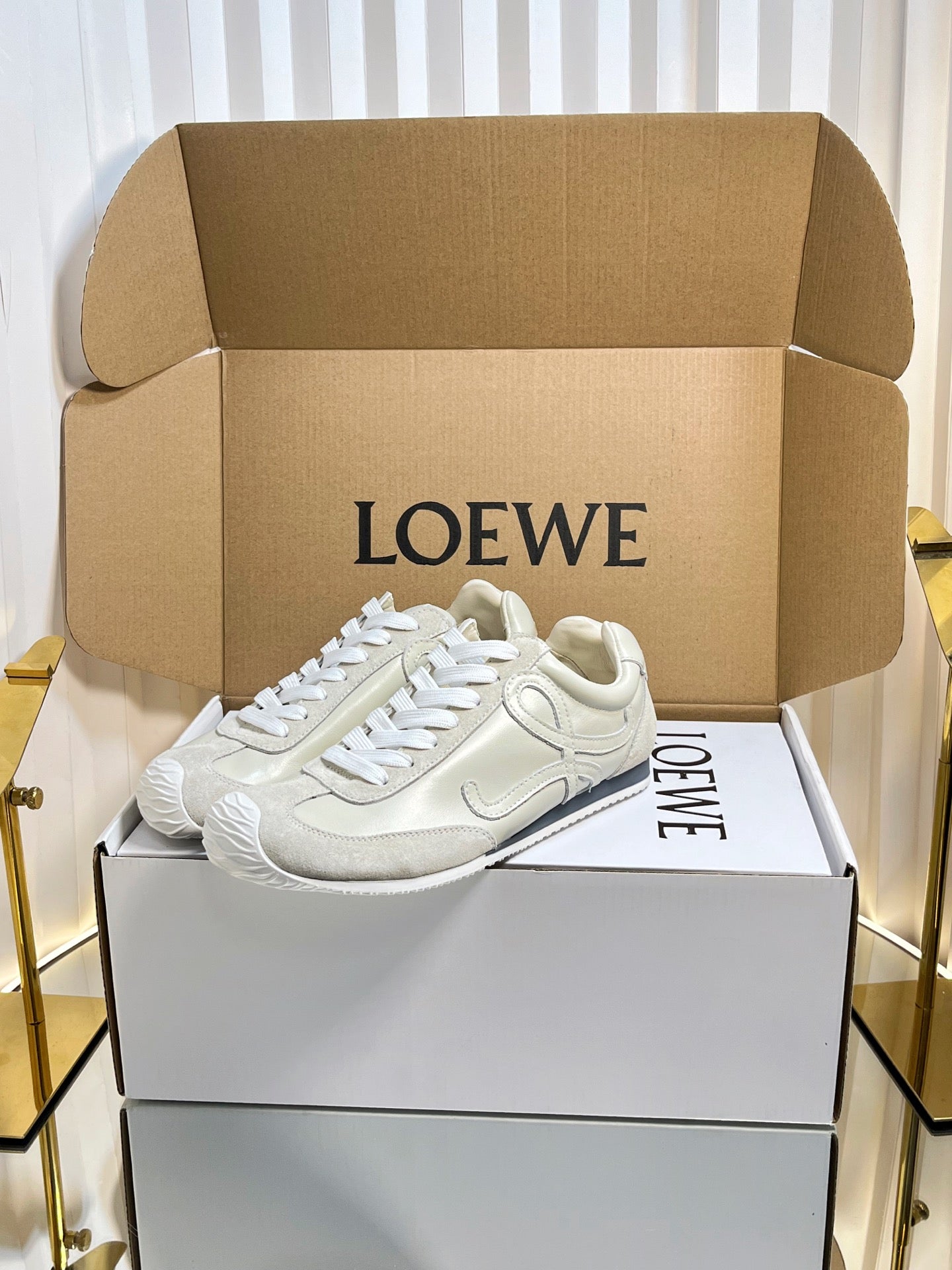LOEWE 26S RUNNER 2.0 SNEAKERS IN OFF-WHITE CALFSKIN AND SUEDE