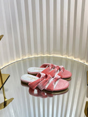 THREE STRAPS MULE IN BRIGHT PINK VELVET