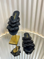 THREE STRAPS MULE IN BLACK CALFSKIN
