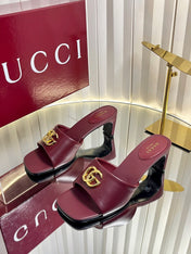 GUCCI 26S HIGH-HEELED SANDALS 45 MM IN DARK RED CALFSKIN