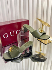 GUCCI 26S HIGH-HEELED SANDALS 45 MM IN MOSS GREEN CALFSKIN