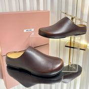 MIUMIU 26S CLOG MULES IN DARK BROWN CALFSKIN