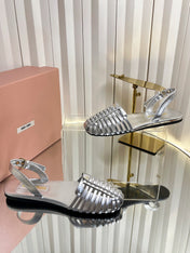 MIUMIU 26S SLINGBACK SANDALS IN SILVER CALFSKIN