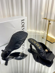LOEWE 26S HEELED SANDALS 45 MM IN BLACK CALFSKIN
