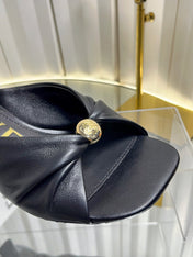LOEWE 26S HEELED SANDALS 45 MM IN BLACK CALFSKIN