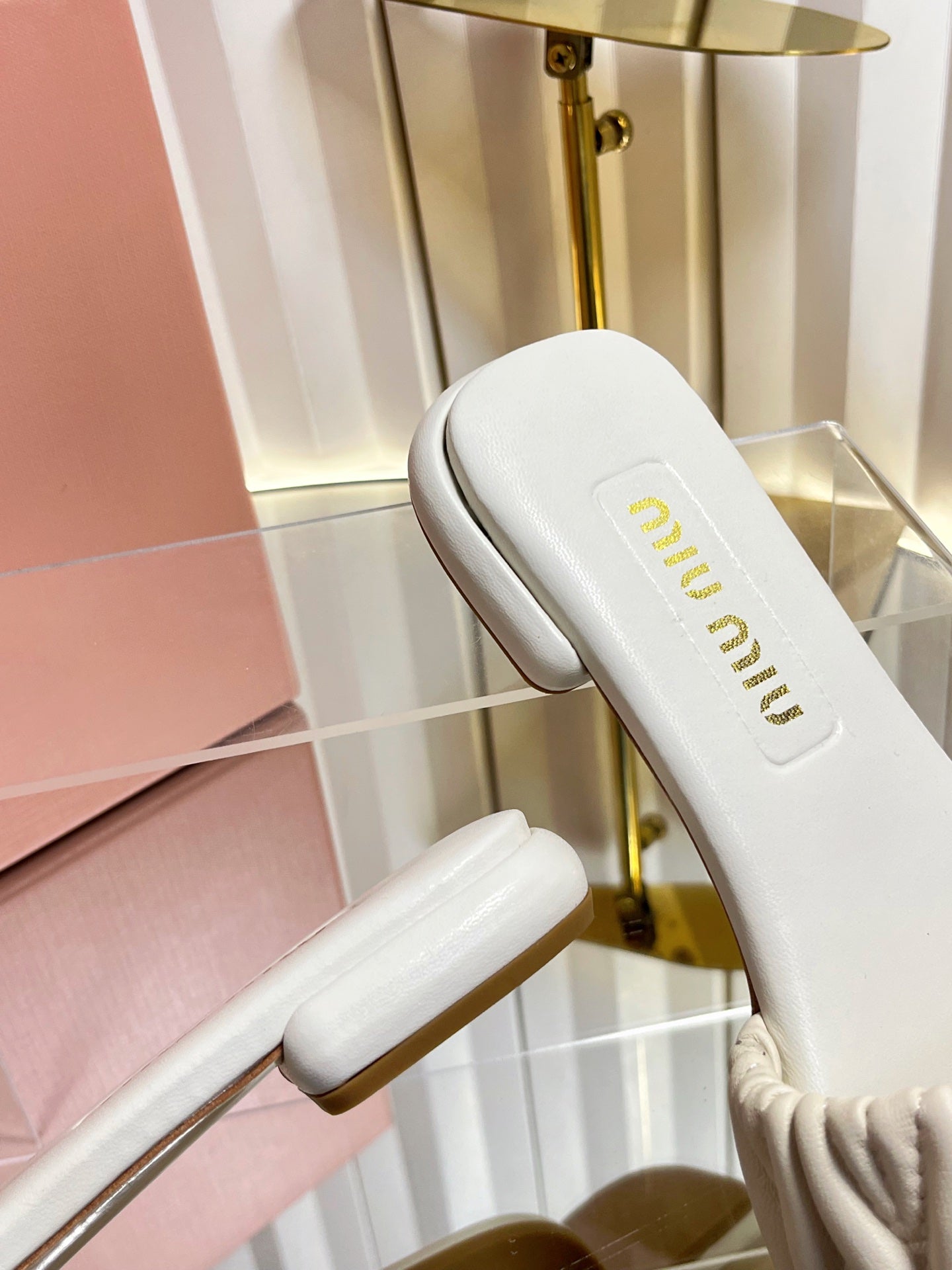 MIUMIU 26S MATELASSE SLIDES IN LIGHT BEIGE CALFSKIN GOLD HARDWARE