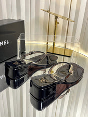 CHANEL 26S TRANSPARENT THONG SANDALS IN BLACK PVC