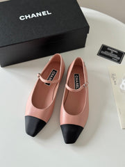 MARY JANE LIGHT PINK MIX BLACK CALFSKIN