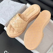 Thick Sole Slope Heel Weddge Lambskin Beige Cream