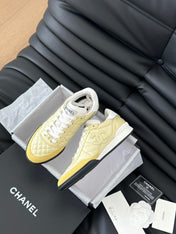 CC SNEAKER IN LIGHT YELLOW MIX WHITE EMBROIDERED LAMBSKIN