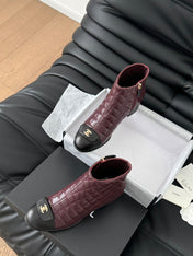 CC BALLET SHORT BOOTS 65 MM IN SANGRIA PURPLE MIX BLACK QUILTED PATTERN LAMBSKIN