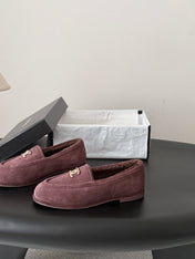 CHANEL 26S LOAFERS IN PURPLE SUEDE AND SHEARLING LINING