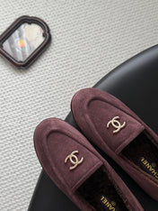 CHANEL 26S LOAFERS IN PURPLE SUEDE AND SHEARLING LINING