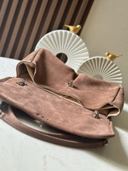 CHANEL 25S FLAP BAG 34 IN BROWN SUEDE