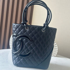 CHANEL 25S CAMBON LIGNE TOTE BAG 24 IN BLACK CALFSKIN