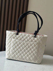 CHANEL 25S CAMBON LIGNE TOTE BAG 30 IN WHITE MIX BLACK CALFSKIN