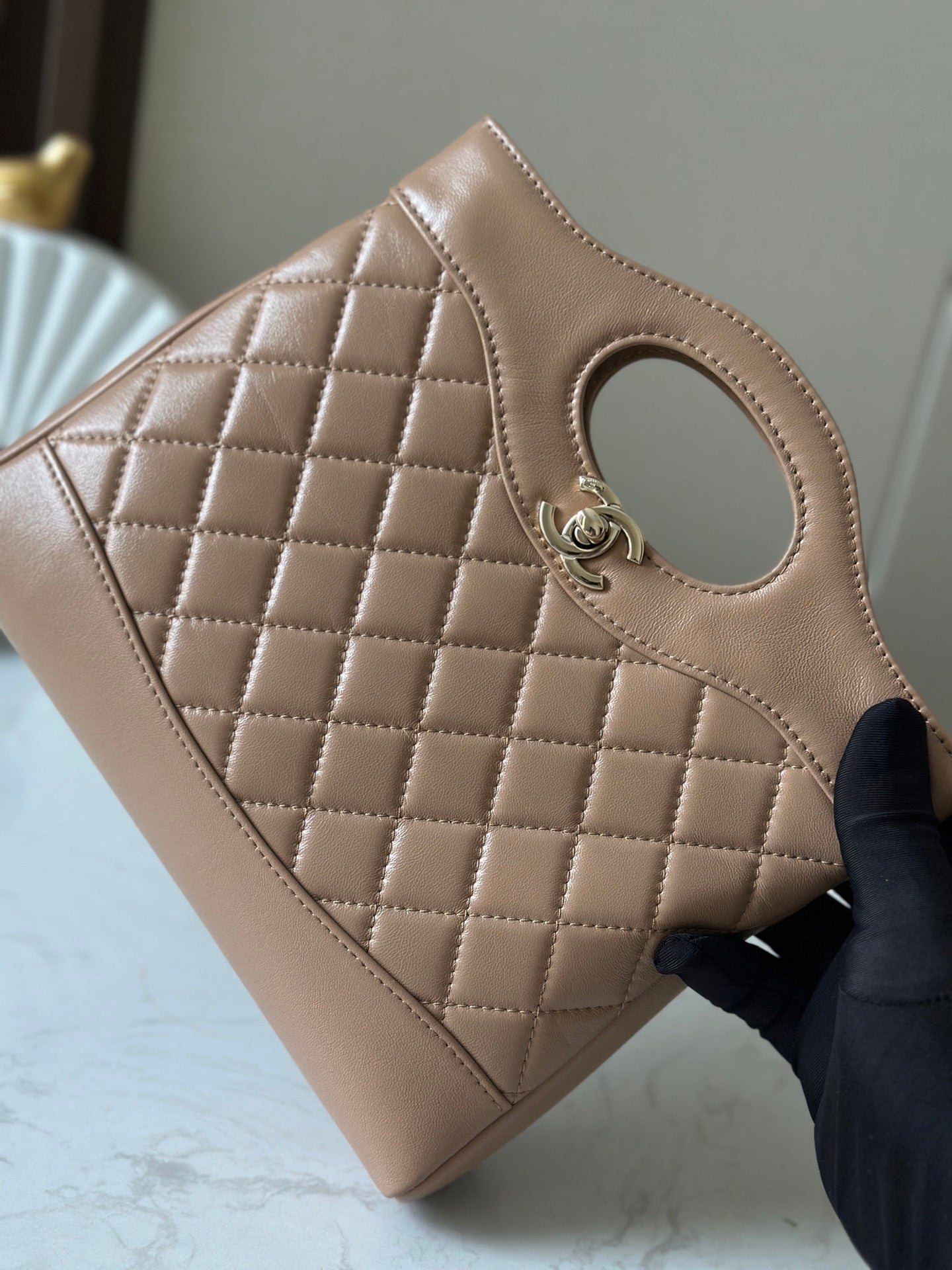 CHANEL 26S MINI SHOPPING BAG 24 IN TAUPE BROWN LAMBSKIN