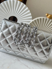 CHANEL 25S WALLET ON CHAIN 19 IN SILVER LAMBSKIN