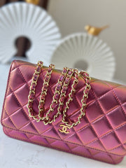CHANEL 25S WALLET ON CHAIN 19 IN METALLIC PURPLE LAMBSKIN