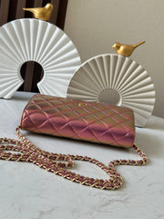 CHANEL 25S WALLET ON CHAIN 19 IN METALLIC PURPLE LAMBSKIN