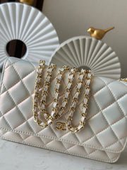 CHANEL 25S WALLET ON CHAIN 19 IN PEARL WHITE LAMBSKIN