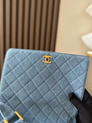 CHANEL 25S SHOULDER BAG 26 IN BLUE DENIM WITH GOLD HARDWARE