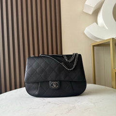 CHANEL 25S SHOULDER BAG 34 IN BLACK CALFSKIN