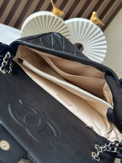 CHANEL 25S SHOULDER BAG 40 IN BLACK CAVIAR WITH SILVER HARDWARE