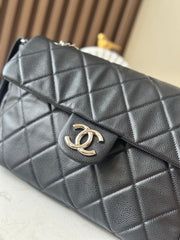 CHANEL 25S SHOULDER BAG 34 IN BLACK CAVIAR WITH SILVER HARDWARE