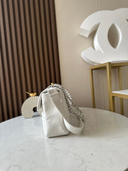 CHANEL 25S SHOULDER BAG 40 IN WHITE CAVIAR WITH SILVER HARDWARE