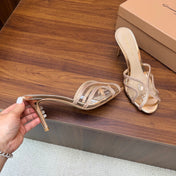 GIANVITO ROSSI 26S HIGH-HEEL SANDALS 85 MM IN ROSE GOLD PVC AND RHINESTONES
