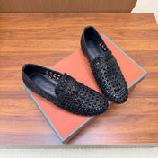 LP 26S PENNY LOAFERS IN BLACK CALFSKIN WITH BASKETWEAVE DESIGN