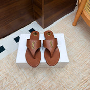 YSL 26S THONG SANDALS IN BROWN CALFSKIN