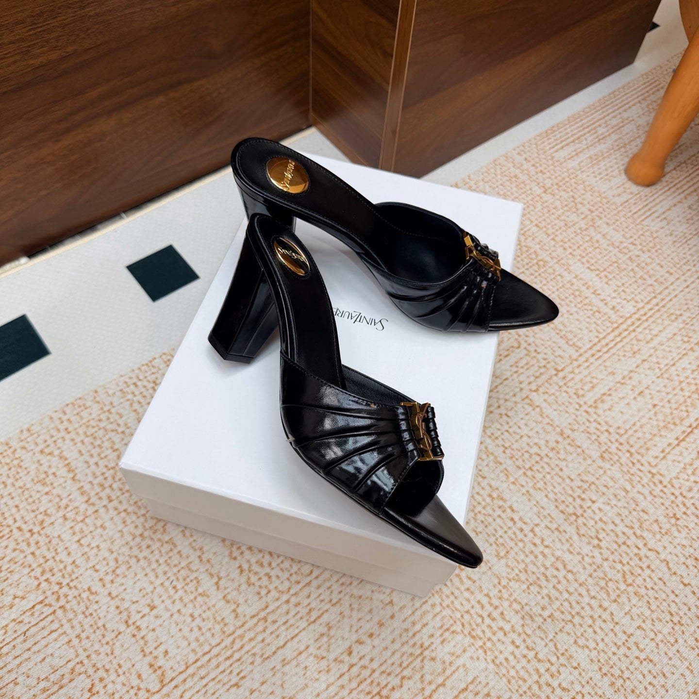 YSL 26S HIGH-HEEL SANDALS 75 MM IN BLACK SHINY CALFSKIN