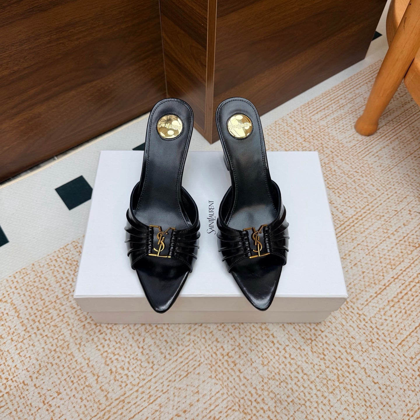 YSL 26S HIGH-HEEL SANDALS 75 MM IN BLACK SHINY CALFSKIN