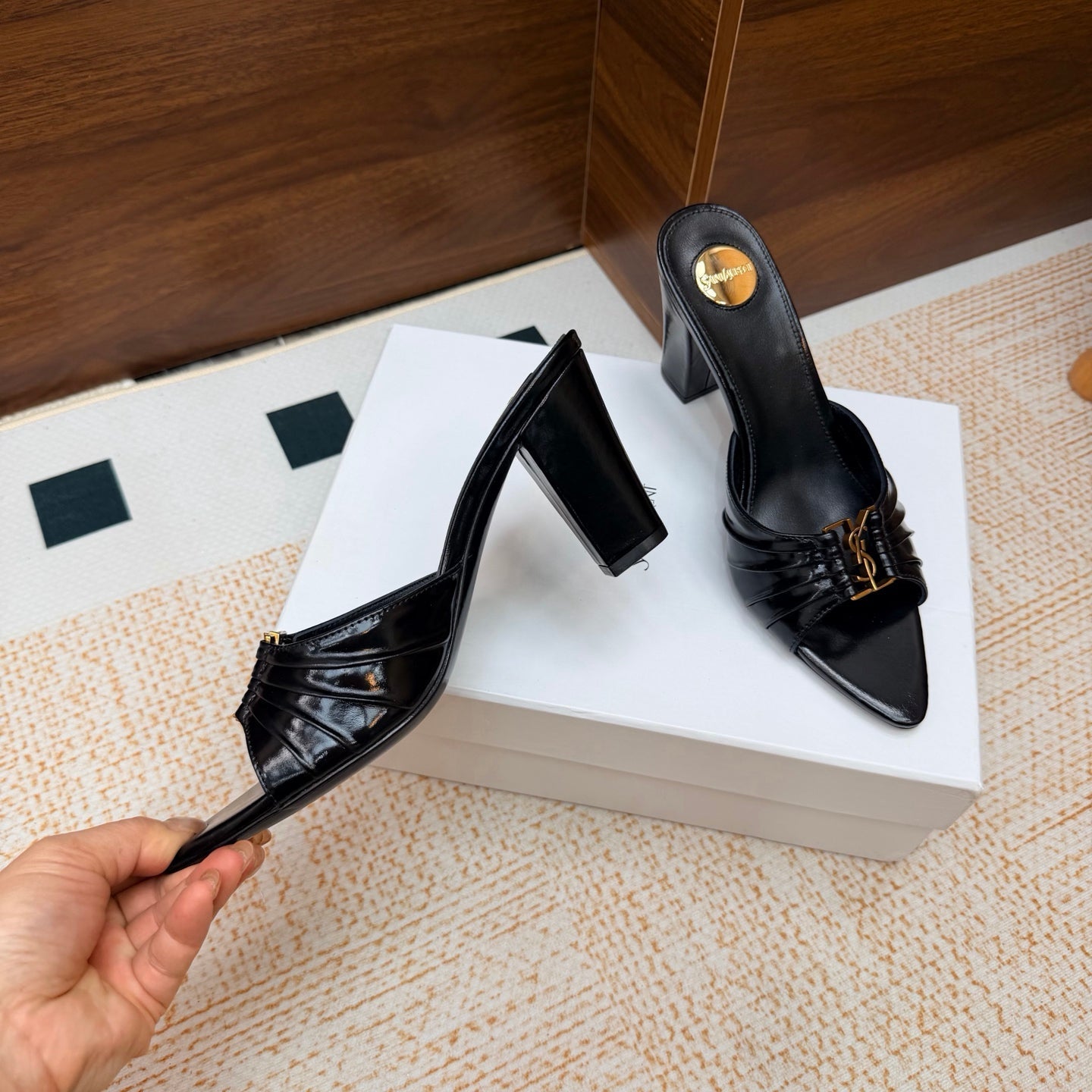 YSL 26S HIGH-HEEL SANDALS 75 MM IN BLACK SHINY CALFSKIN