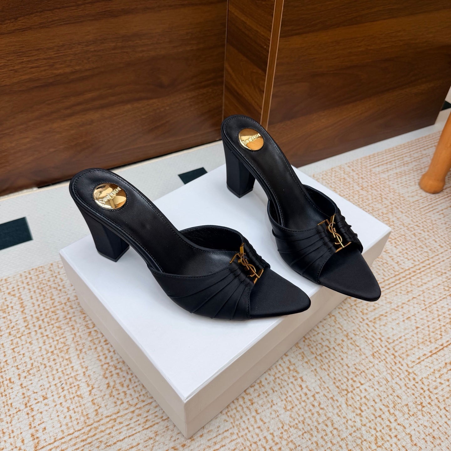 YSL 26S HIGH-HEEL SANDALS 75 MM IN BLACK SATIN