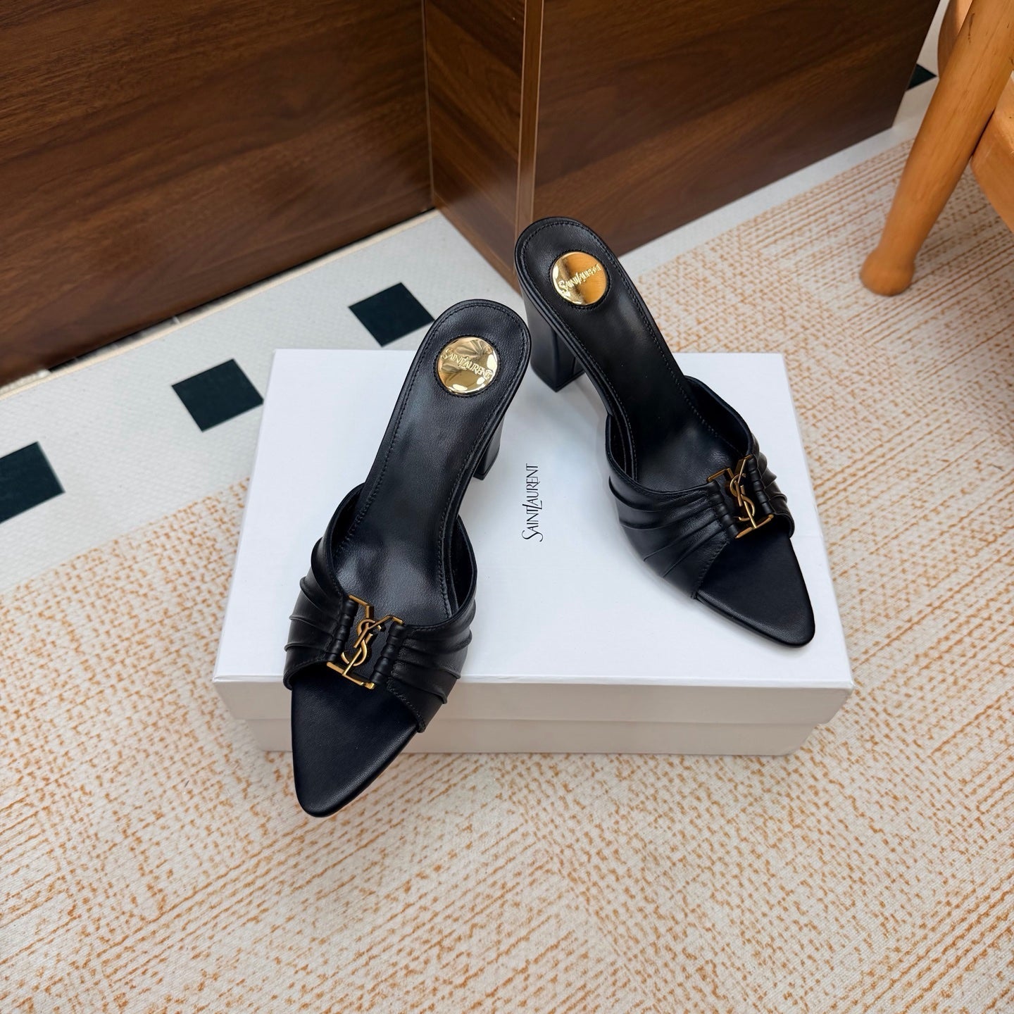 YSL 26S HIGH-HEEL SANDALS 75 MM IN BLACK CALFSKIN