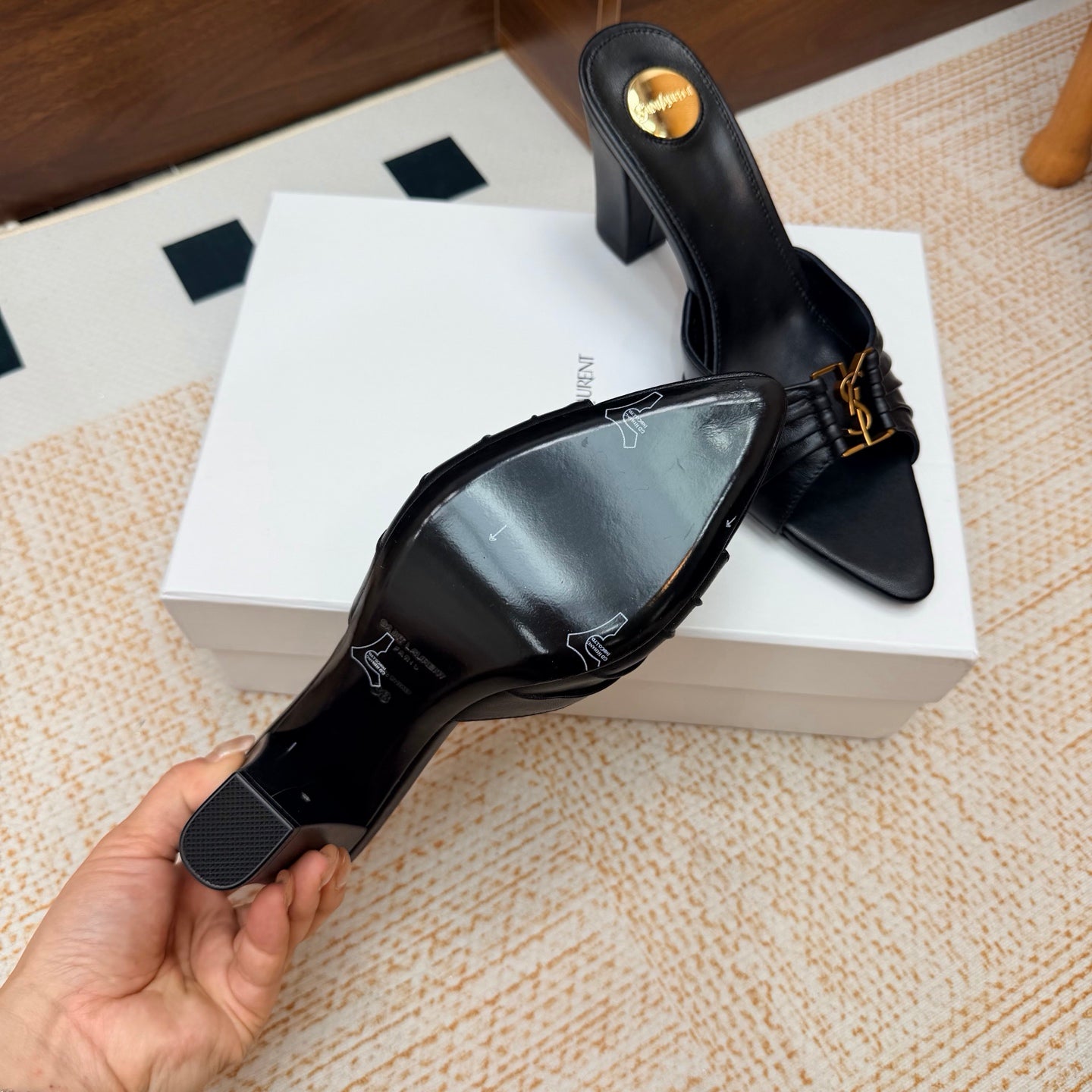 YSL 26S HIGH-HEEL SANDALS 75 MM IN BLACK CALFSKIN