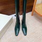 YSL 26S KNEE-HIGH BOOTS 70 MM IN DARK GREEN SHINY CALFSKIN